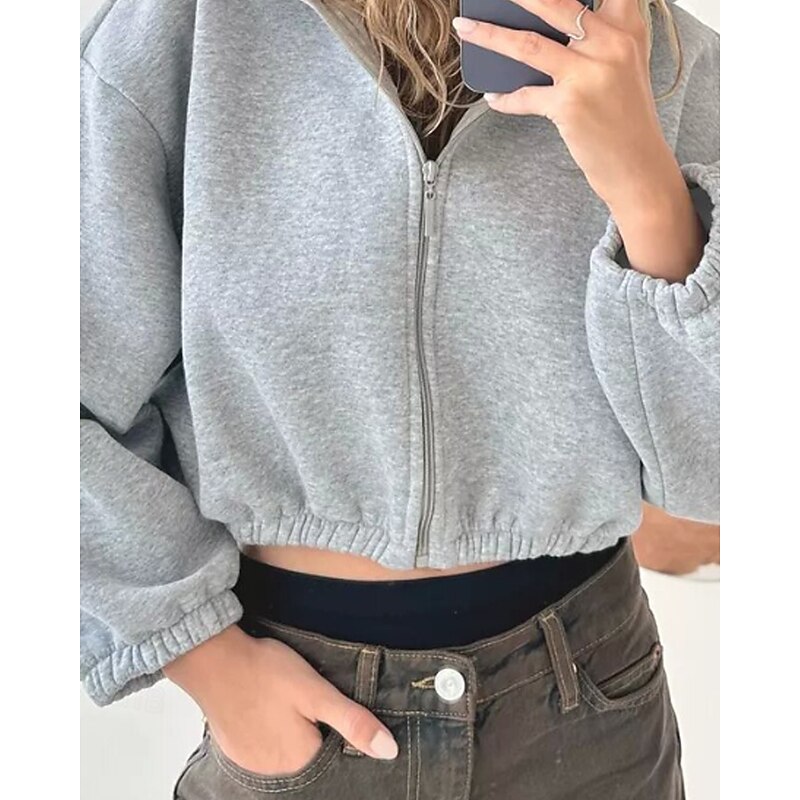 Women's Hoodie Outdoor Jacket Zipper Pocket Long Sleeve Jacket Athleisure Fall Solid Colored Thermal Warm Windproof Tennis Golf Running Sportswear Activewear Black Sky Blue Fuchsia2