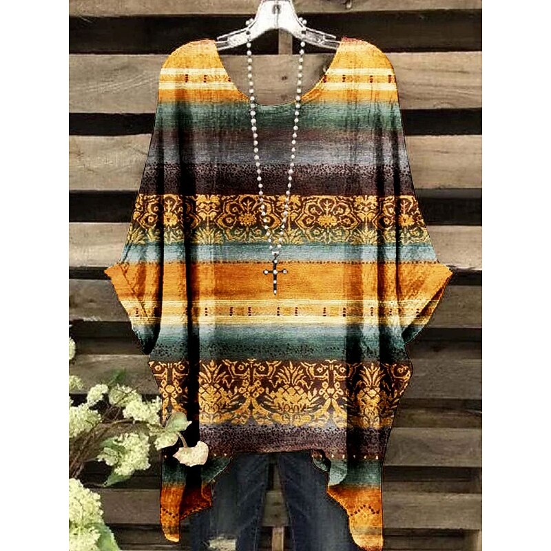 Women's Boho Shirt Floral Graphic Geometric Elegant Bohemia Active Short Sleeve Batwing Sleeve Crew Neck Regular Tops Daily Holiday Beach Wear Print White Yellow Red Blue Purple Summer Spring4