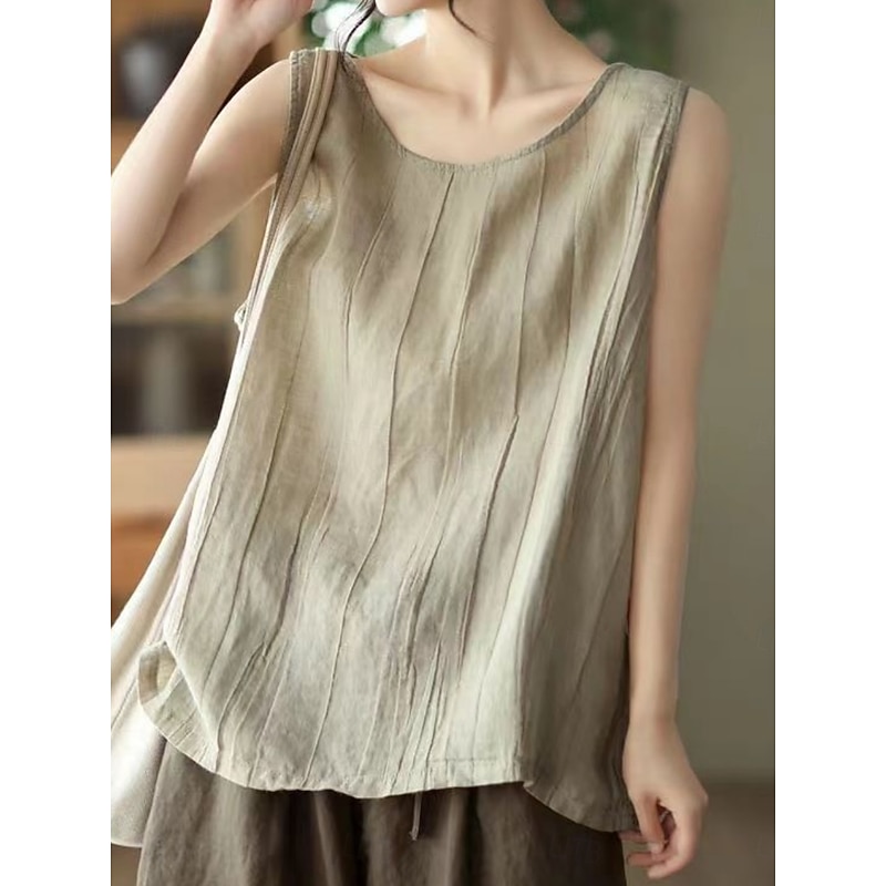 Women's Cotton Linen Shirts Camp Collar Shirt Solid Color Basic Casual Sleeveless V Neck Regular Tops Daily Black White Pink Green Gray Summer4