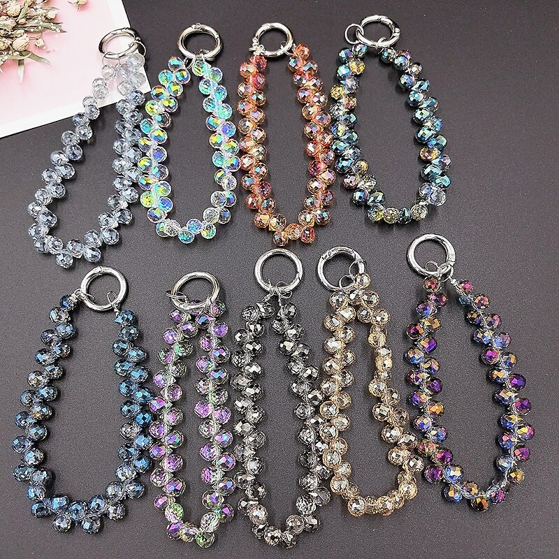 New mobile phone lanyard short water droplet crystal lanyard handmade bead wrist chain watch out for lost accessories