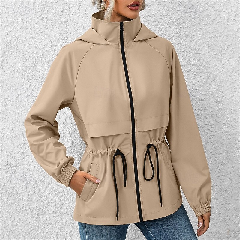 Women's Hiking Jacket Rain Jacket Raincoat Outdoor Waterproof Windproof Hiking Outfits Hiking Clothes Spring Autumn / Fall Top Cotton Camping / Hiking / Caving Running Solid Color Black White Coffee2