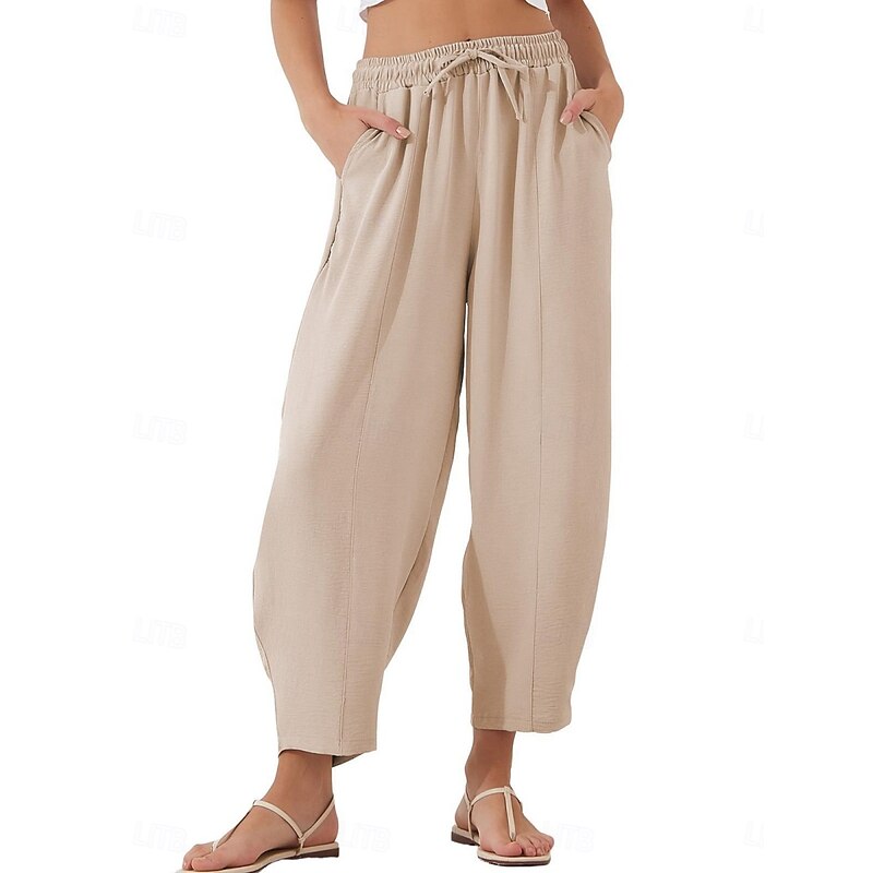 Women's Chinos Fashion Streetwear Basic Full Length High Waist Plain Pocket Elastic Waistband Comfy Soft Comfortable Micro-elastic Outdoor Street Blue Brown Khaki Light Blue Summer Spring Loose Fit2