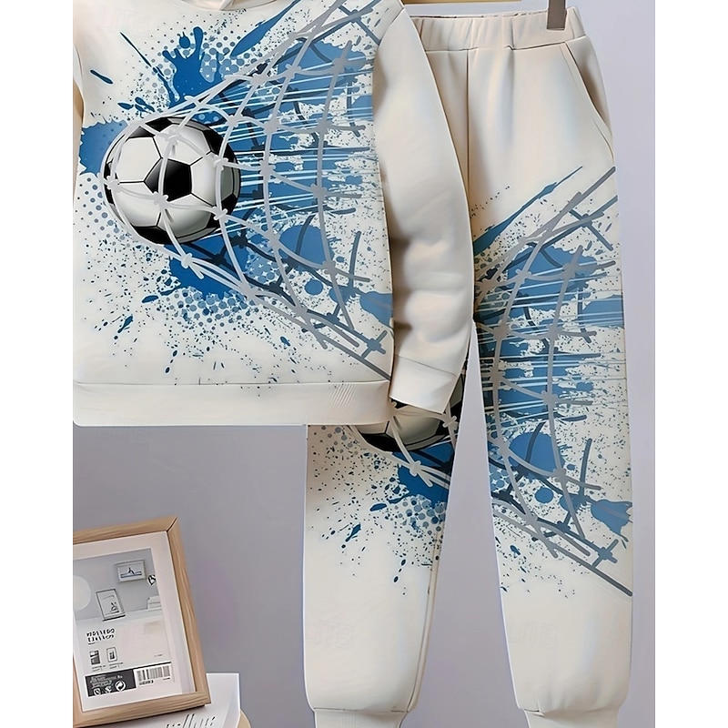 Boys' 3D Football Hoodie & Sweatpants Set Sports Suit Tracksuits Long Sleeve Spring Fall Daily Basic Casual Kids 4-12 Years Hooded Outdoor Vacation Sports Tailored Fit3