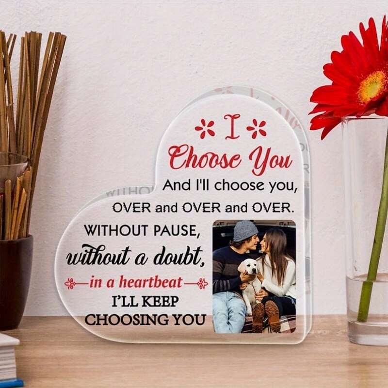 Personalized Acrylic Heart Plaque Custom Photo Gift, Romantic Quote Engraved, Ideal for Couples, Families & Friends, Anniversary, Birthday, Engagement Keepsake, No Power Needed3