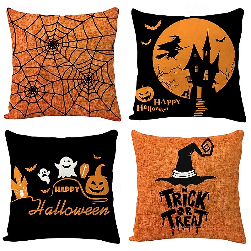 1 pcs Polyester Pillow Cover, Halloween Square Traditional Classic