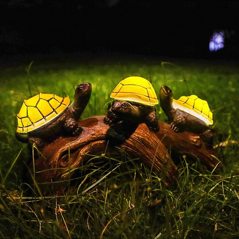 1 Pc Outdoor Waterproof Solar Powered Wooden Pile Turtle Sculpture Decorative Light Courtyard Garden Park Lawn Path Fence Landscape Light3