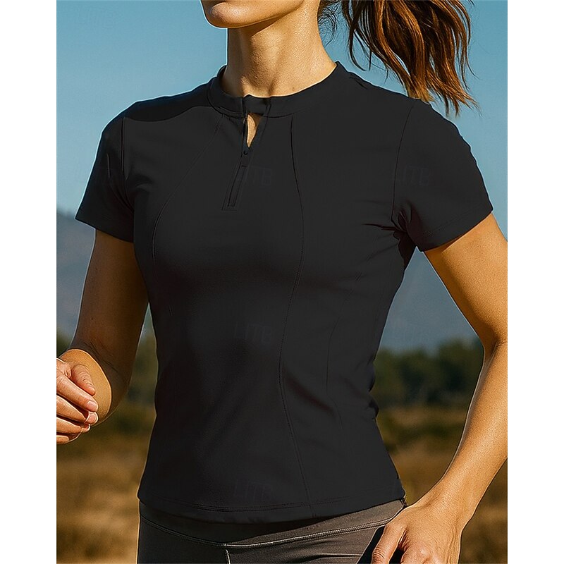 Women's Running T-Shirt Running Top Running Shirt Quarter Zip Long Sleeve Tee Tshirt Solid Colored Quick Dry Lightweight Elastic Breathable Tennis Golf Running Sportswear Activewear Black White Yellow4