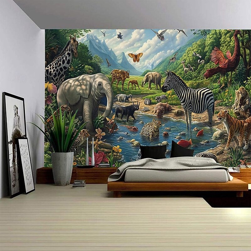 Forest Animal Landscape Hanging Tapestry Mural Art Large Tapestry Mural Decoration Photos Background Carpet Curtains Home Bedroom Living Room Decoration4