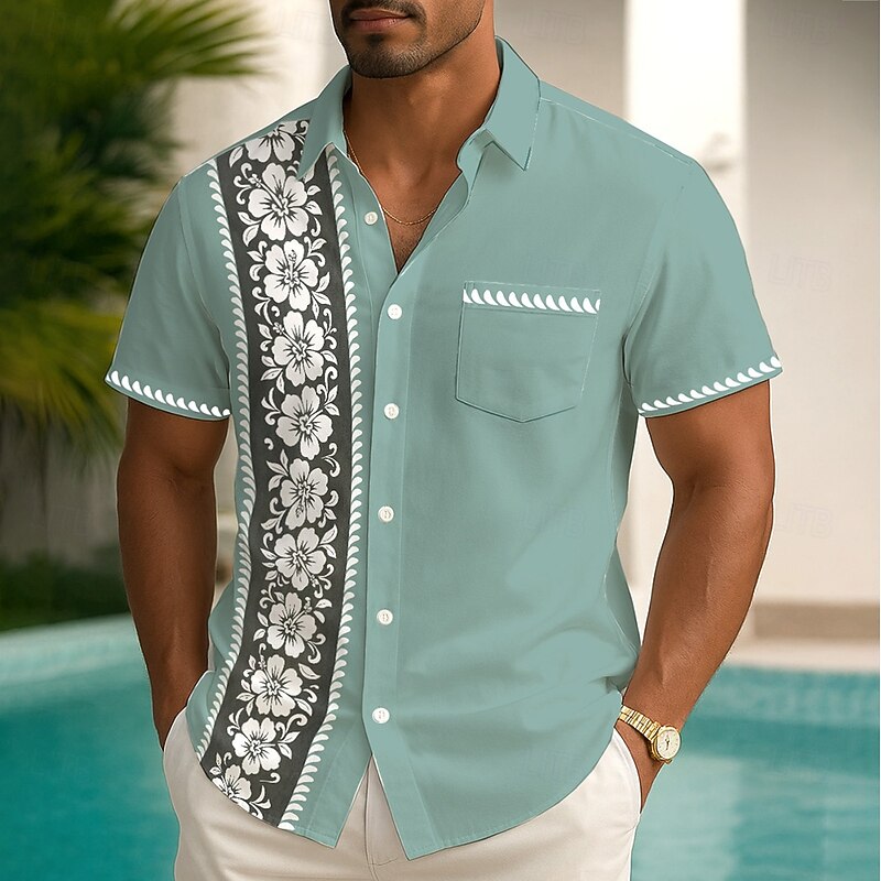Men's Floral Print Tropical Flowers Summer Hawaiian Shirt Button Up Shirt Aloha Shirt Short Sleeve Hawaiian Holiday Beach Wear Summer Spring Turndown 3D Print Collared Shirts Front One Pocket Red2