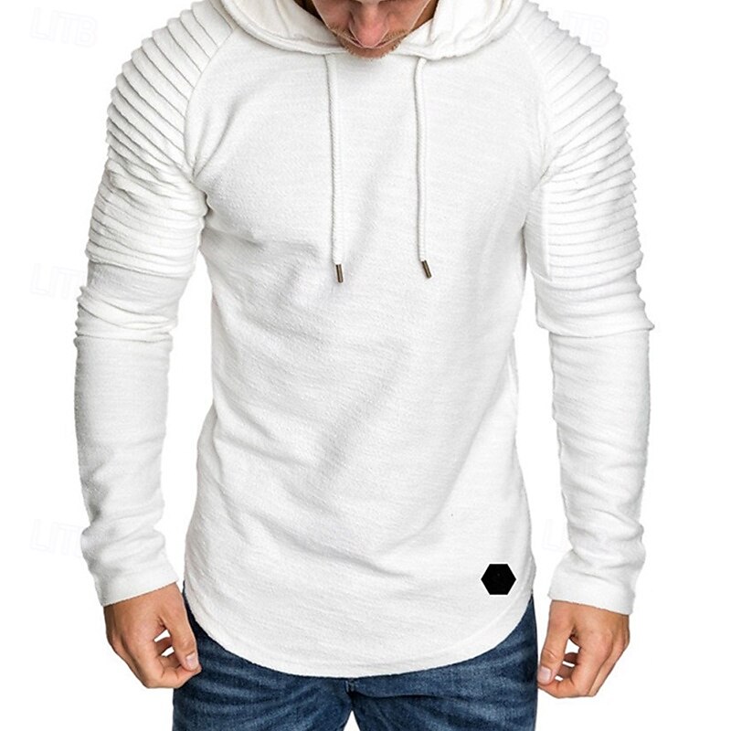 Men's Pullover Sweater Jumper Sweater Hoodie Knit Sweater Ribbed Knit Regular Tops Pleats Plain Hooded Fashion Basic Vacation Daily Wear Clothing Apparel Spring Fall Black White M L XL3