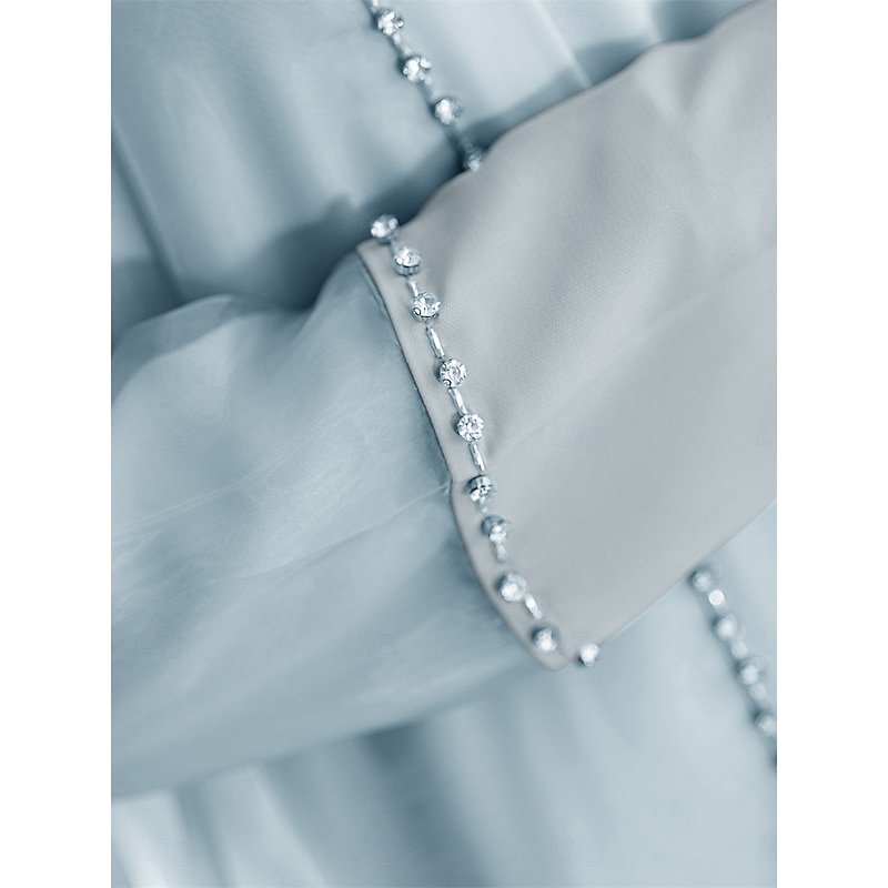 Two Piece A-Line Mother of the Bride Dress Formal Elegant Simple Luxurious Boat Neck Floor Length Satin Organza Long Sleeve with Crystals2