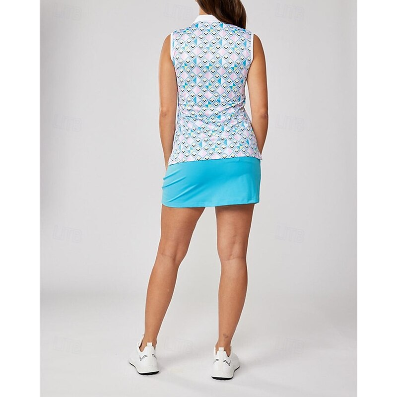 Women's Graphic Plaid / Check Sport Shirt Golf Polo Shirt Tennis Shirt Sleeveless Zipper High Elasticity Moisture Wicking Breathable Tennis Golf Pickleball Turndown Zip Collar Shirt Top Blue Tennis3