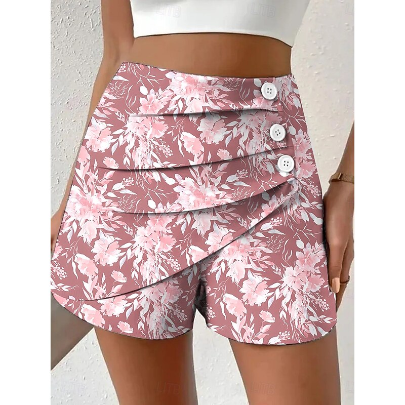 Women's Chinos Shorts Vacation Vintage Ethnic Style Short High Waist Floral Graphic Pleated Micro-elastic Vacation Street Daily Robin's Egg Blue Yellow Red Green Summer Spring Regular Fit4