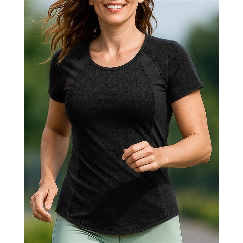 Women's Hiking Shirt Hiking top Short Sleeve Crew Neck Top Outdoor Breathable Quick Dry Moisture Wicking Lightweight Polyester Patchwork Black Navy Blue Grey Tennis Golf Running4