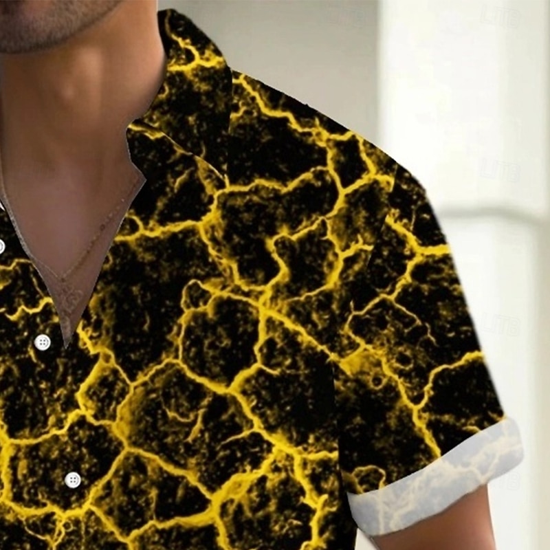 Men's Geometric Abstract Art Shirt Summer Shirt Button Up Shirt Short Sleeve Fashion Casual Outdoor Vacation Dailywear Summer Spring Turndown 3D Print Collared Shirts Front One Pocket Black Blue4