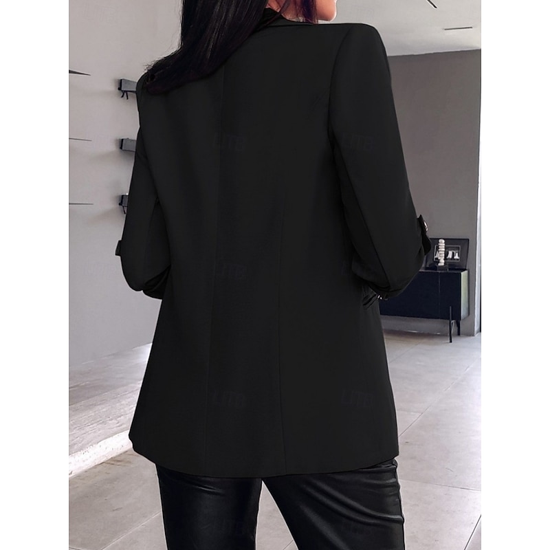 Women's Blazer Breathable Comfortable Pocket Casual Plain Office Street Casual Daily Wear Open Front Regular Turndown Regular Fit Long Sleeve Outerwear Black White Pink Summer3