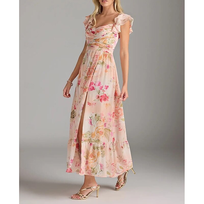 A-Line Bridesmaid Dress V Neck Sleeveless Elegant Ankle Length Chiffon with Pleats / Ruffles / Ruching3