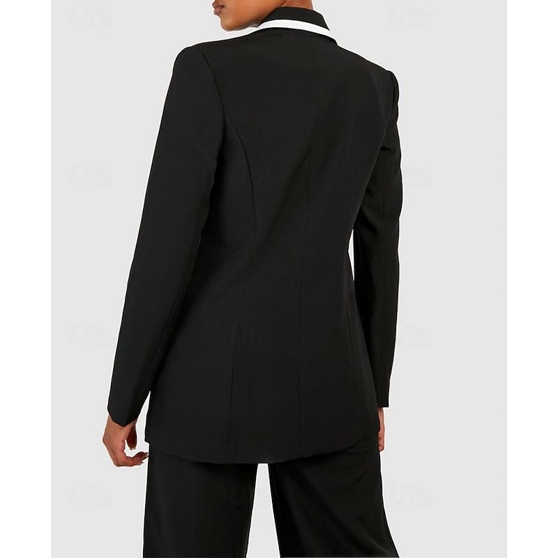 Women's 2 Pieces Suits Formal Wedding Guest Stretch Crepe Elegant Minimalist Long Sleeve Floor Length Notched Lapels Single Breasted4