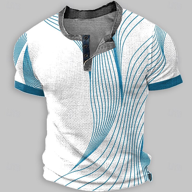 Men's Geometric Abstract Henley Shirt Waffle T Shirt Short Sleeve Daily Retro Vintage Classic Sports Outdoor Casual Holiday Spring & Summer All Seasons Blue Yellow Green Red Grey Henley Henley T-Shirt