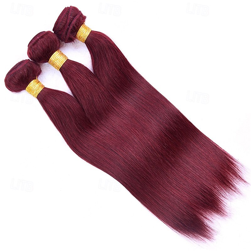 99J# Burgundy Color Hair 3 Bundles Of Human Hair Straight Human Hair Extensions 12-24 inch3