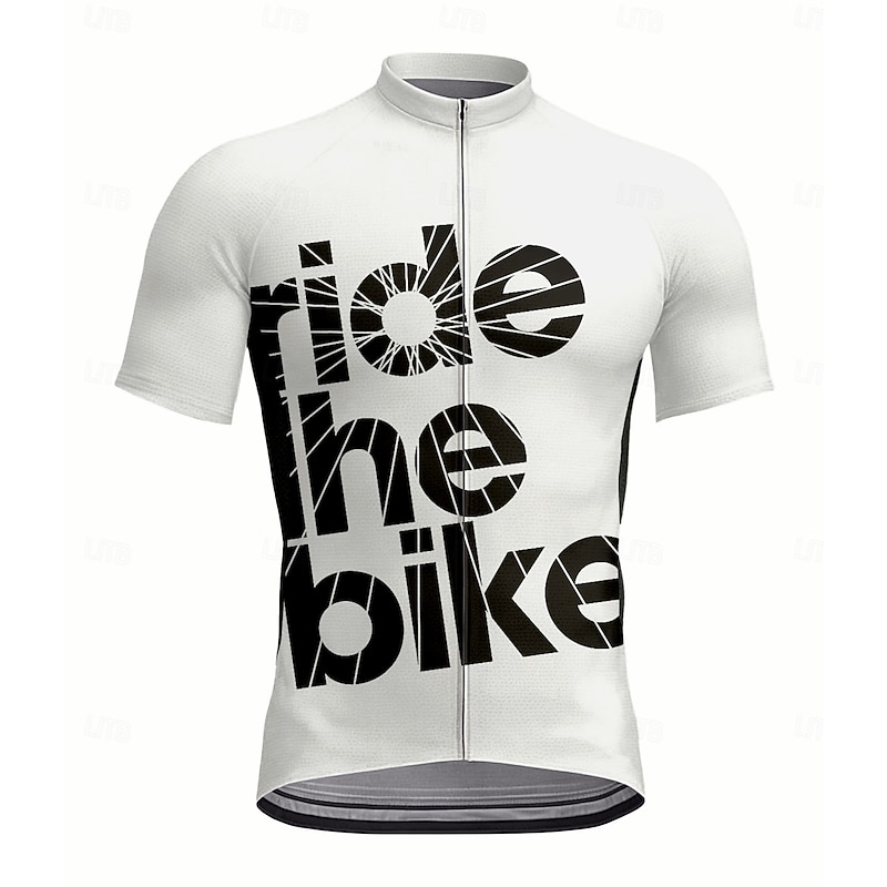 Men's Cycling Jersey Graphic Geometric Letter & Number Short Sleeve Bike Jersey Top with 3 Rear Pockets UV Resistant Quick Dry Front Zipper Reflective Strips Sports White Clothing Apparel