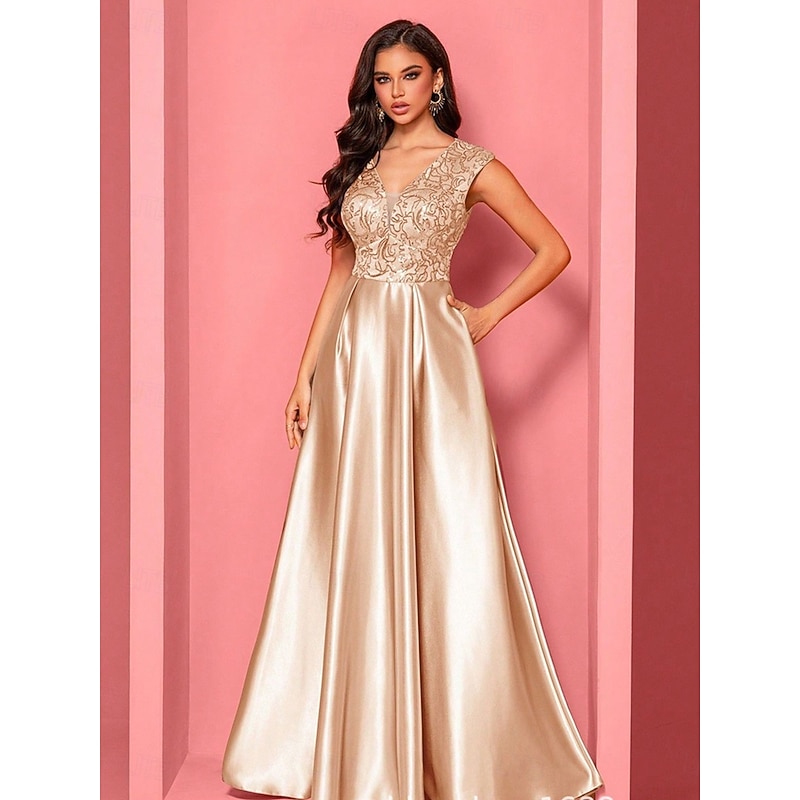 A-Line Quinceanera Dresses Elegant Dress Formal Wedding Floor Length Sleeveless V Neck Polyester with Pleats2