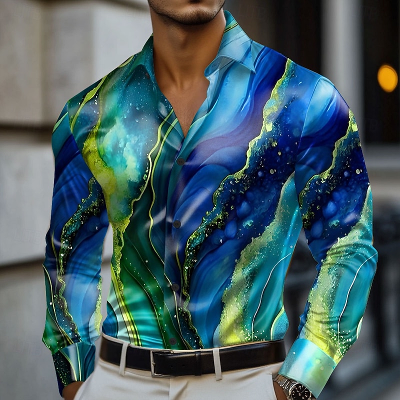 Men's Geometric Marble Abstract Liquid Art Satin Shirt Dress Shirt Long Sleeve Fashion Casual Vacation Holiday Summer Spring Fall Turndown Collared Shirts 3D Print Button Up Shirts Pink Blue Purple4