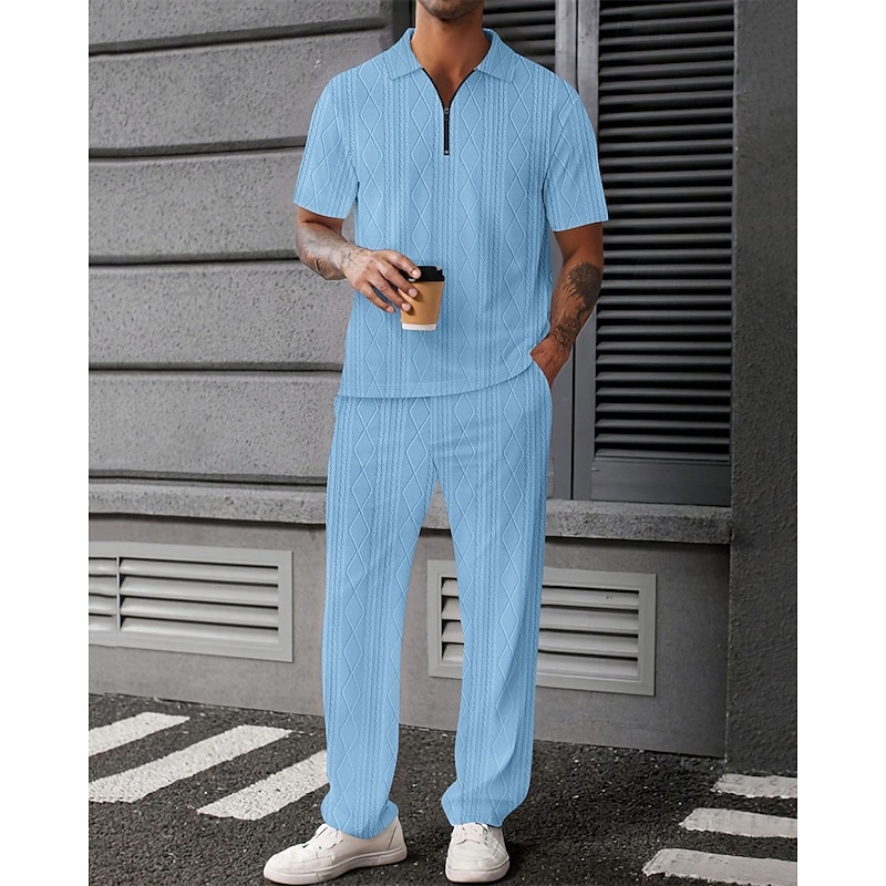 Men's Waffle Polo Shirts Polo Casual Sports Lapel Short Sleeve Fashion Basic Plain Quarter Zip Summer Spring Black White Sky Blue Brown Army Green Gray Waffle Polo Shirts4