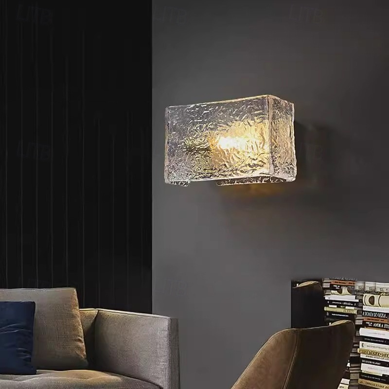 Glass Wall Light Modern 1-Light Rectangular Water Textured Wall Mounted Indoor Wall Lamp for Bedroom Bathroom4