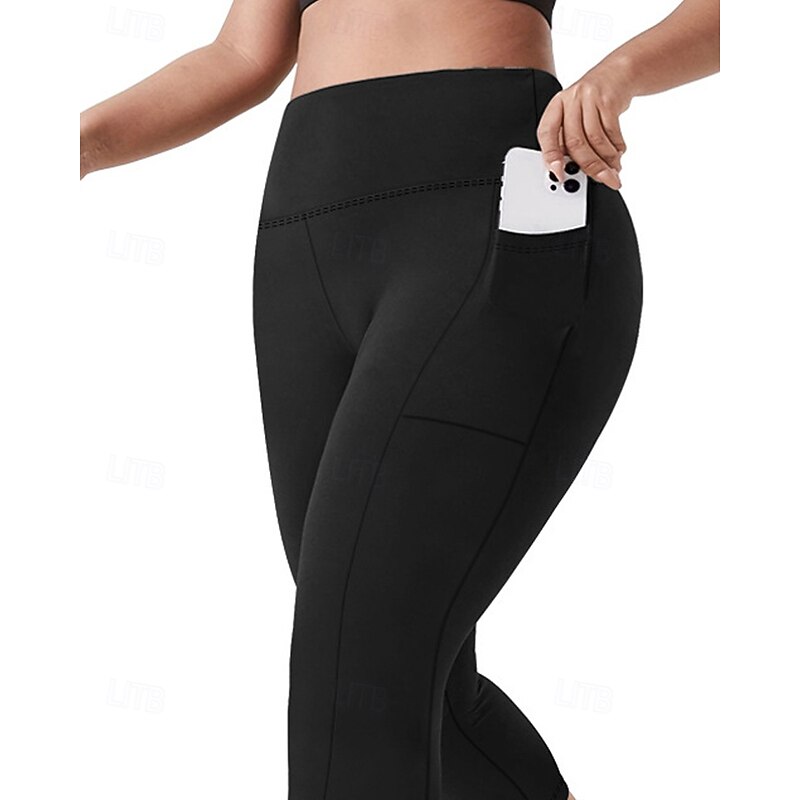 Women's pilates leggings Capri Leggings sport pants Pocket Lightweight Pilates Gym Running Capri Leggings Solid Color Dark Grey Black Army Green Plus Size Sports Activewear Micro-elastic3