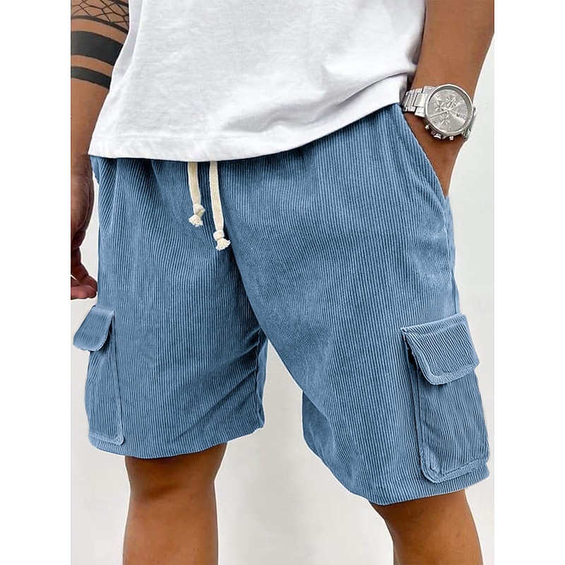 Men's Cargo Shorts Sweat Shorts Shorts Bermuda shorts Corduroy Shorts Drawstring Elastic Waist Multi Pocket Plain Comfort Sports Knee Length Outdoor Daily Running Classic Style Athleisure Black Pink