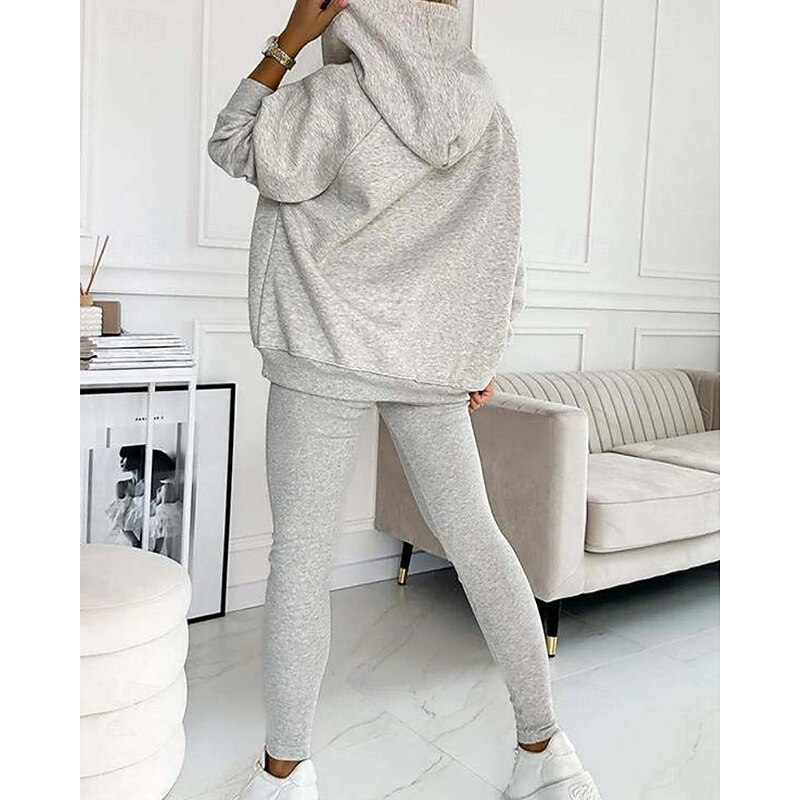 Women's Tracksuit Leggings 3-Piece Zipper Pocket Solid Colored Clothing Suit Fall Dark Grey Dark Navy Workout Athleisure Running Thermal Warm Windproof Long Sleeve Sport Activewear Stretchy Regular3