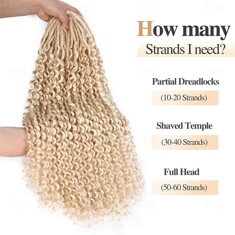 Full Set Double Ended Platinum Blonde Curly Dreads Extension for Women DE Blonde Wavy Dreadlock Handmade Synthetic Soft Dreadlock Crochet Hair (50 Strands Curly Dreads3