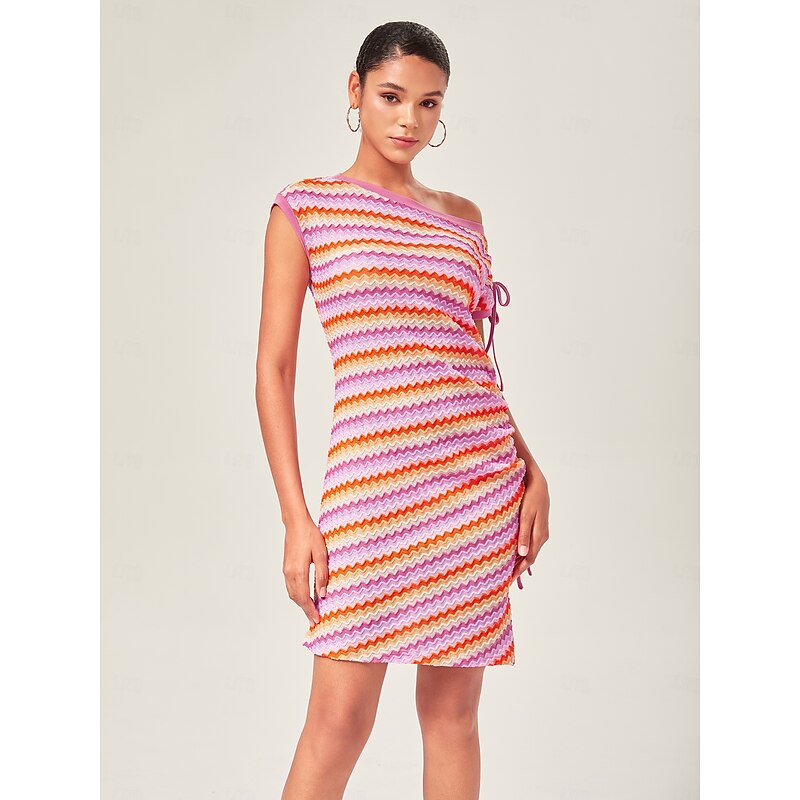 Orange Knitted Stretch Ruched Mini Dress - Main Image