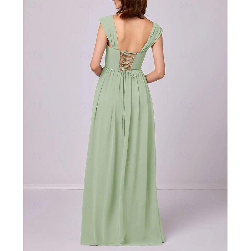 A-Line Bridesmaid Dress Straps Sleeveless Elegant Floor Length Chiffon with Pleats / Ruching2