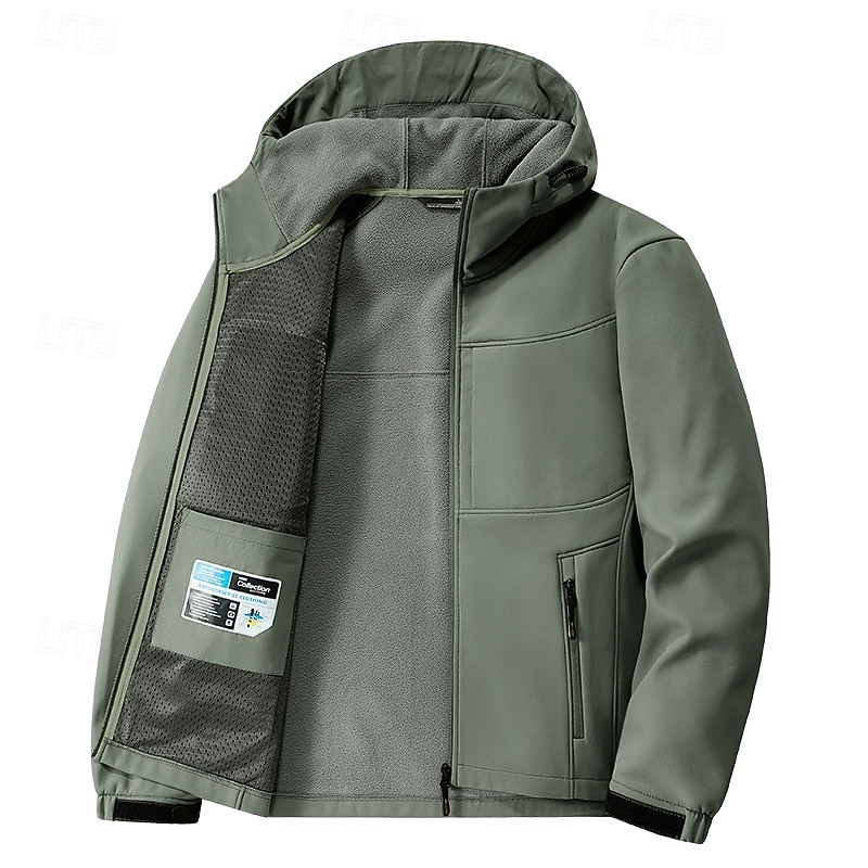Men's Windbreaker Hiking Jacket Hiking Fleece Jacket Cotton Winter Outdoor Thermal Windproof Fleece Jackets Black Yellow Army Green Khaki Grey4