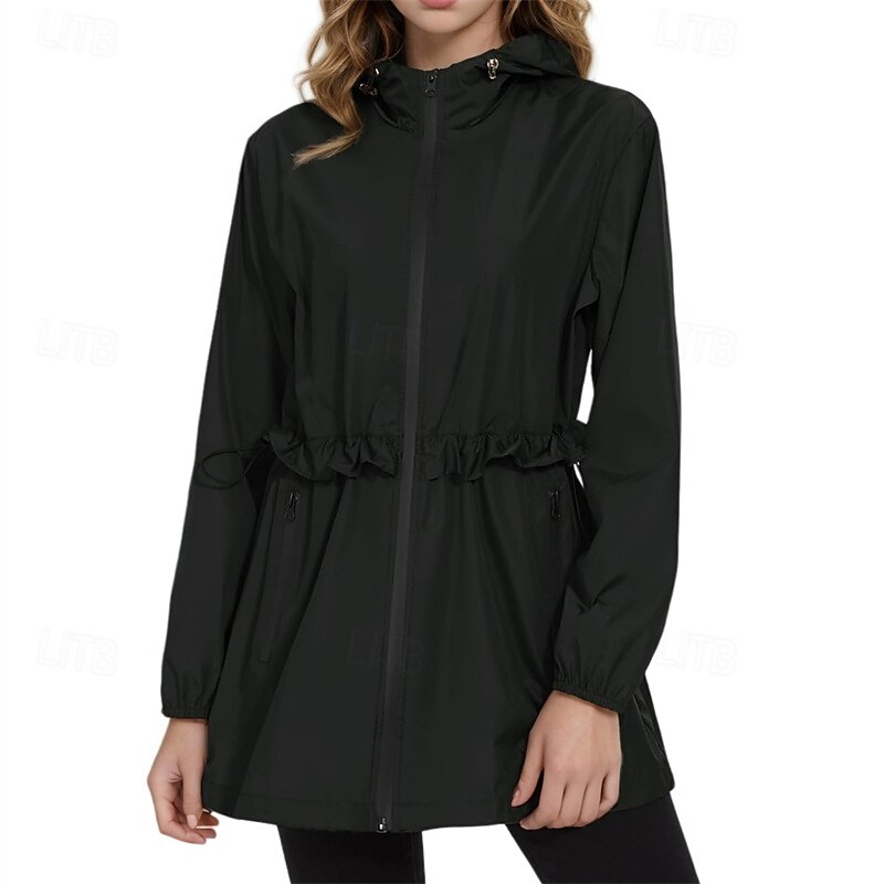 Women's Hiking Jacket Rain Jacket Raincoat Outdoor Waterproof Windproof Hiking Outfits Hiking Clothes Spring Autumn / Fall Top Cotton Camping / Hiking / Caving Running Solid Color Black White Dark4