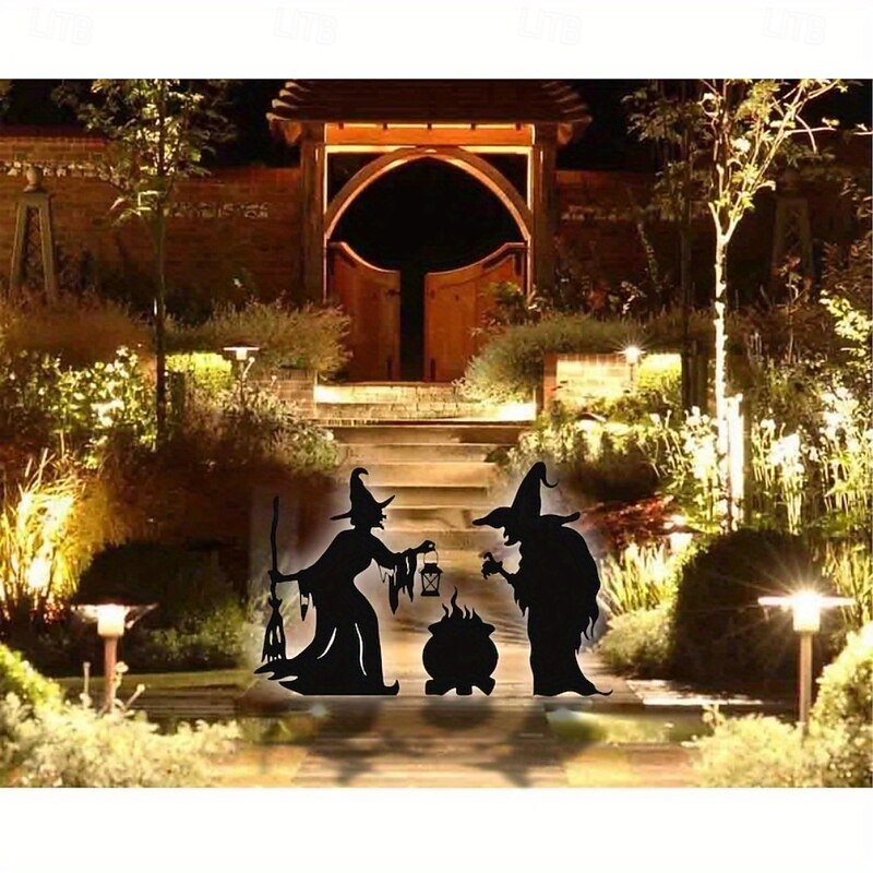 Festive Halloween Witches Metal Yard Art 3 Spooky Witches for Outdoor Decor - Battery-Free Landscaping Stakes Metal Garden Decoration3