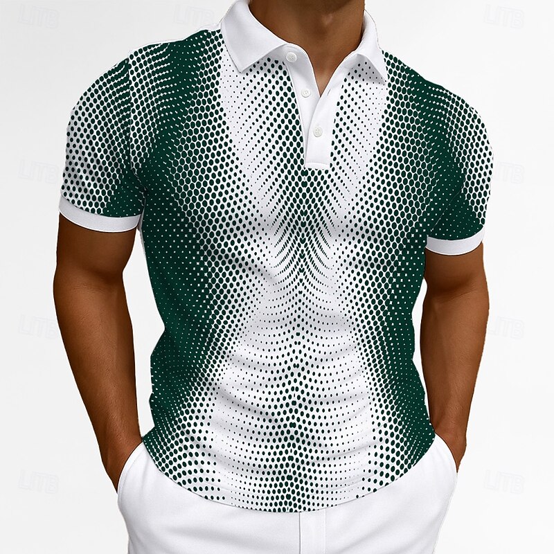 Men's Geometric Polo Short Sleeves Lapel Casual Daily Modern Sports & Outdoor Athleisure Casual Daily Buttons Summer Robin's Egg Blue Black Green2