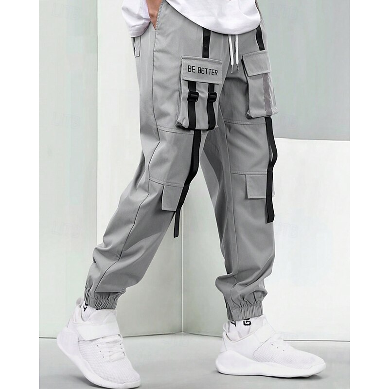 Men's Cargo Pants Joggers Trousers Elastic Waist Drawstring Multi Pocket Color Block Wearable Outdoor Daily Camping & Hiking Fashion Classic Gray - Main Image
