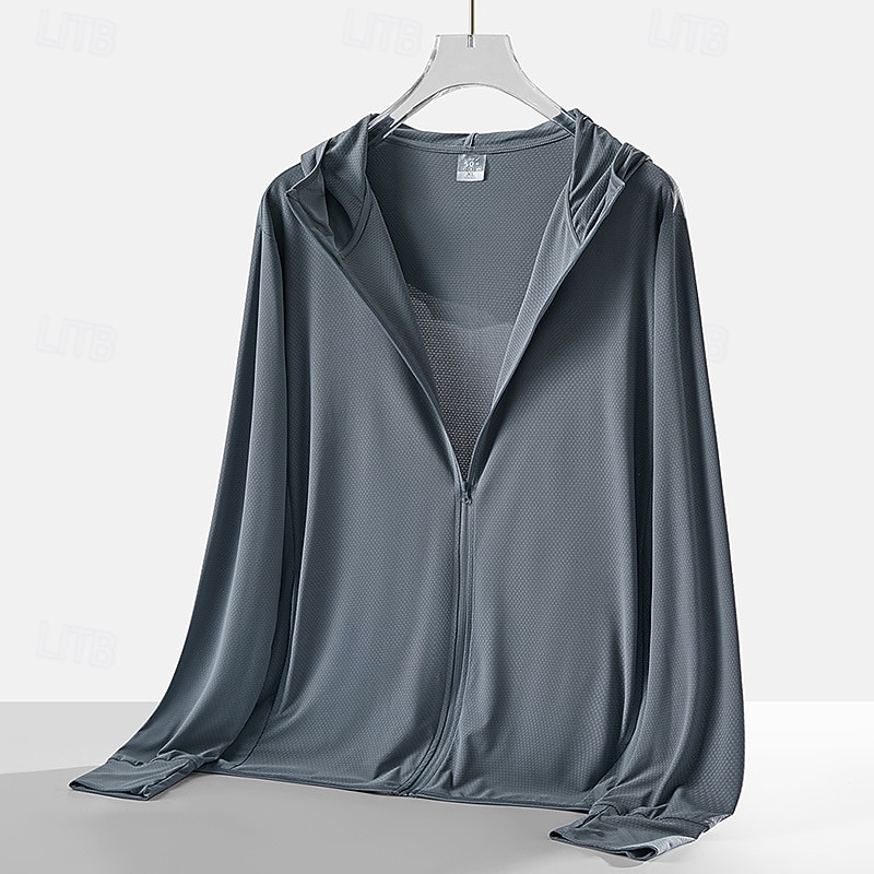 Men's Running Jacket Outdoor Jacket Full Zip Long Sleeve Outerwear Athletic Solid Colored Sun Protection Quick Dry Lightweight UV Cooling Tennis Golf Running Sportswear Activewear Dark Grey White4