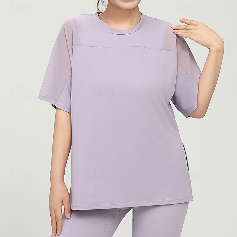 Women's Sports T-shirts Breathable Loose Short Sleeve Sports Solid Color Top For Gym Athletic Pilates Activewear3