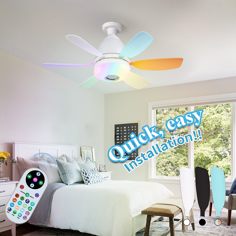 50cm Modern Ceiling Fan Light with 6 Blades, Remote Control RGB Dynamic Lighting Bluetooth Speaker 3 Speed  Color Temp Settings for Kids Bedroom, Game Room Party Decor2