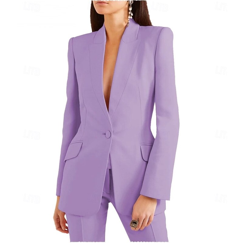 Women's 2 Pieces Suits Formal Wedding Guest Stretch Crepe Elegant Vintage Minimalist Long Sleeve Floor Length Peak Lapel Single Breasted