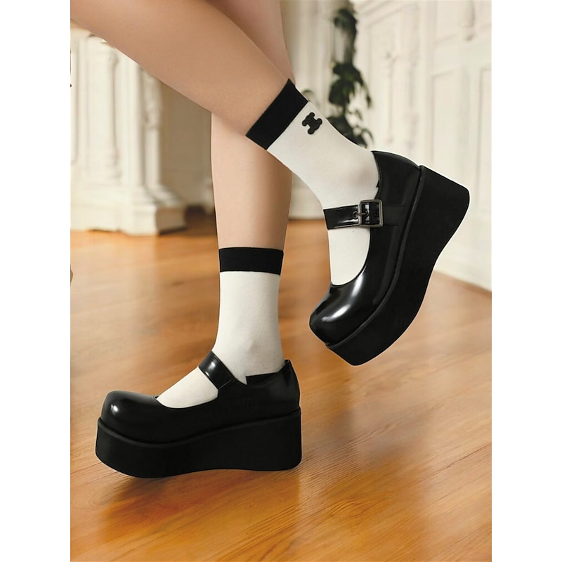 Women's Burgundy Platform Mary Jane Shoes with Buckle Strap, Chunky Retro Flats for Casual Dates and Everyday Wear4