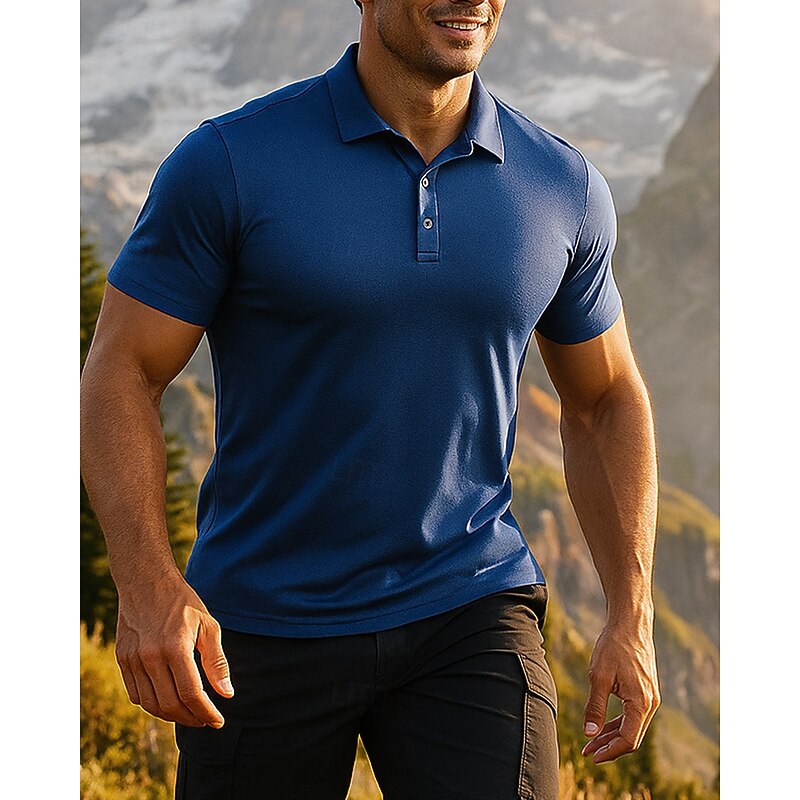 Men's Golf Polo Shirt Hiking Shirt Hiking top Short Sleeve Turndown Top Outdoor Quick Dry Lightweight Breathable Polyester Dark Grey Black White Tennis Golf Running3