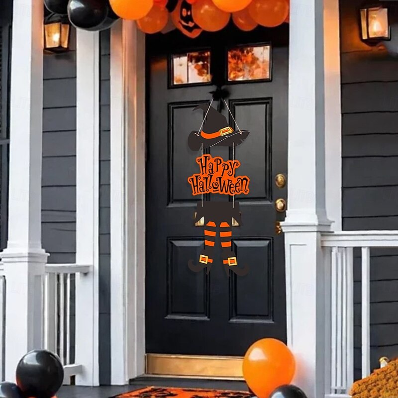 Halloween Door Decoration Witch Legs Burlap Door Hanger, Spooky Haunted House, Bar and Home Hanging Ornament for Halloween3