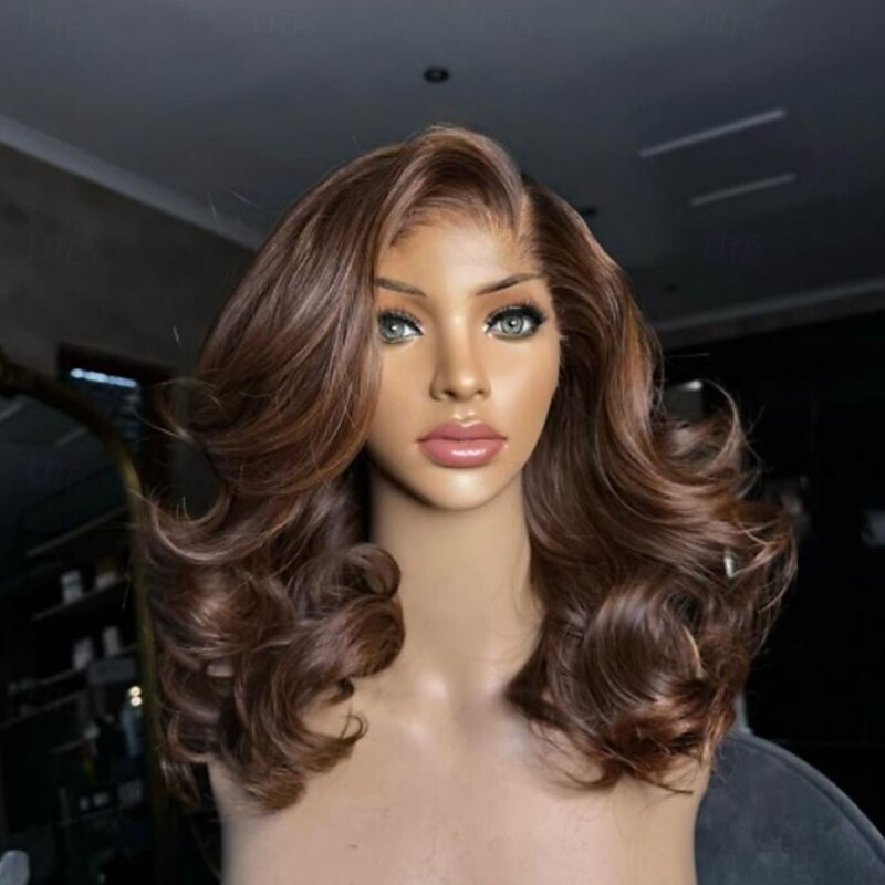 Brazilian Unprocessed Virgin Hair Free Part 5x5 Glueless Closure Wigs Pre-Plucked For Women Wavy Brown Colored 13x4 Lace Front Wig with Baby Hair2