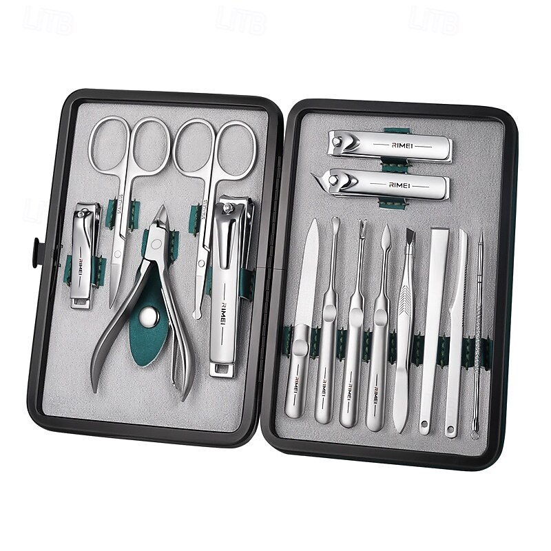 RIMEI Nail Scissors Set 15pcs Professional Nail Clipper Kit Manicure Set with Portable Leather Case, Stainless Steel Manicure and Pedicure Grooming Kit Nail Clipper Set2