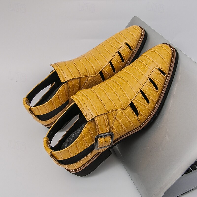 Yellow Crocodile Print Sandals for Men – Trendy Buckle Detail, Ideal for Outdoor Events and Casual Summer Wear2
